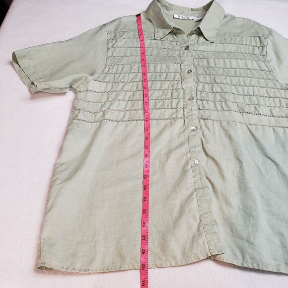 Vintage Ravel Button Up Shirt Women 2X Sage Green Short Sleeve Ramie Coastal - Picture 5 of 16